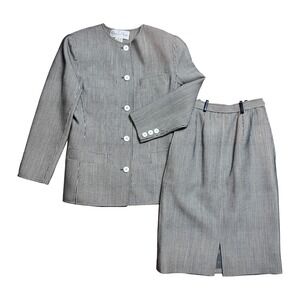 Vintage Oscar de la Renta 100% Wool Pinstripe Suit Jacket Skirt Set Size 4 Italy